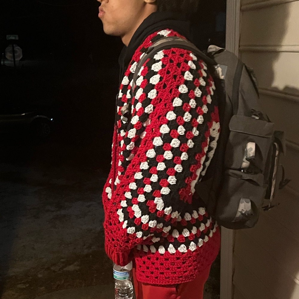 Cardigan Trending Crochet Hexagon Granny Oversized fit OS fits up to XL MENS - Picture 5 of 10
